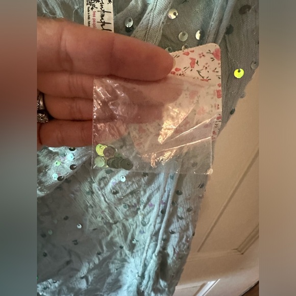 NWT free people Fairy Sequin  Mini Slip dress baby blue sparkly slip dress sz m - Picture 15 of 17